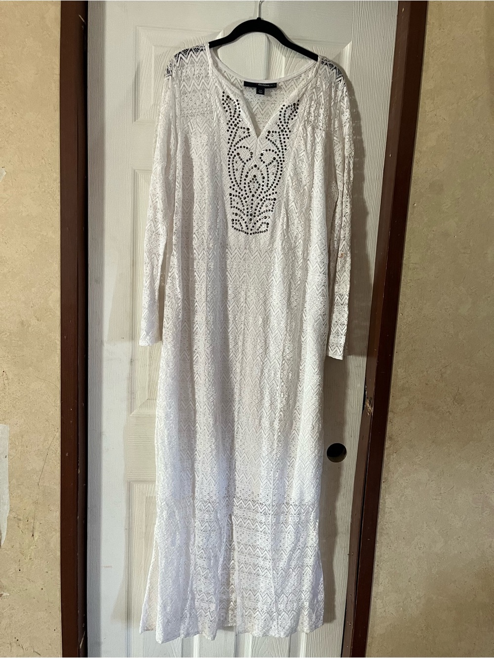Denim 24/7 White Crochet Lace Studded Maxi Dress Cover Up 18W